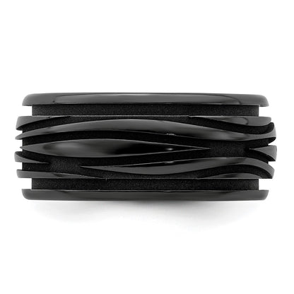 Edward Mirell Black Ti Polished Grooved Waves 10mm Band