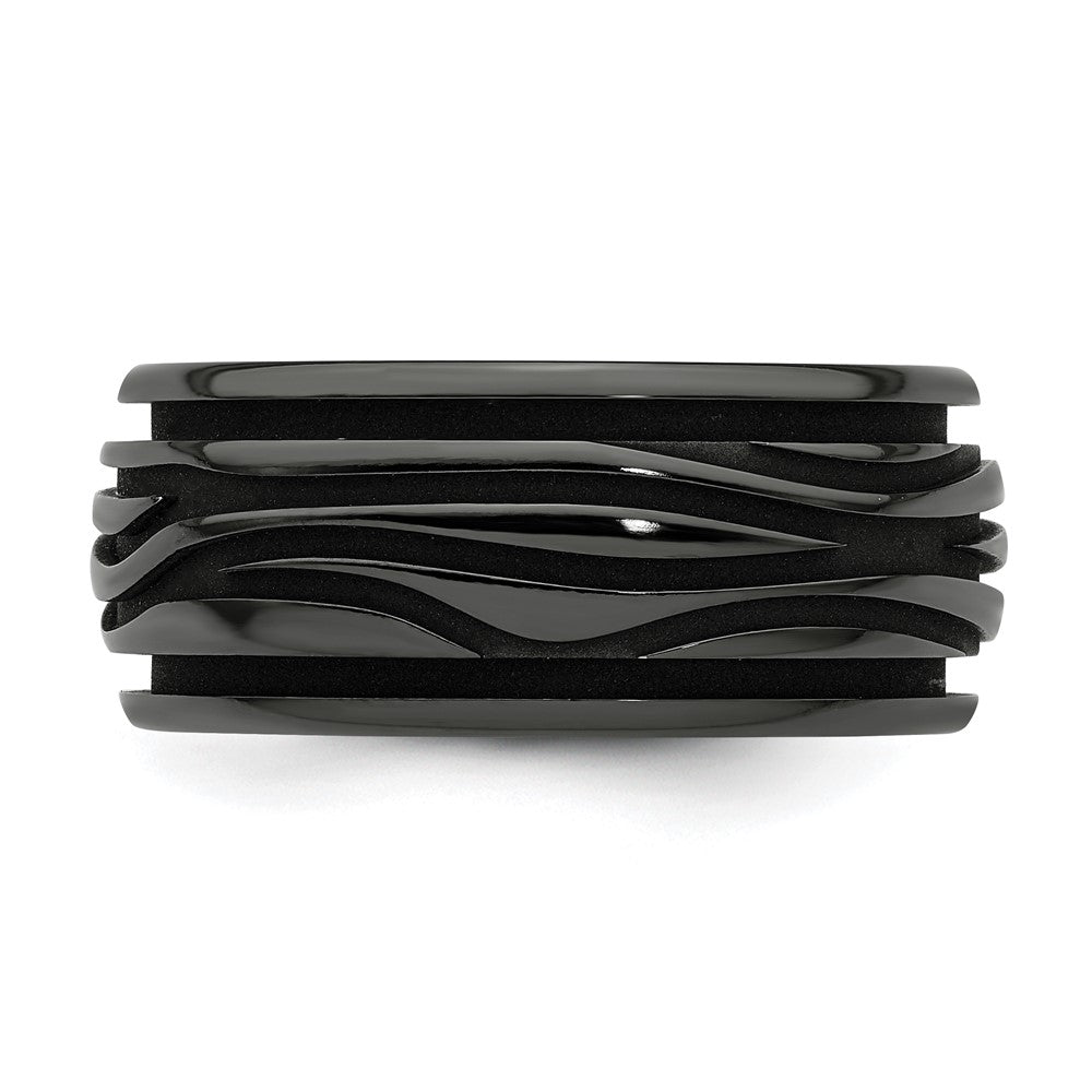 Edward Mirell Black Ti Polished Grooved Waves 10mm Band