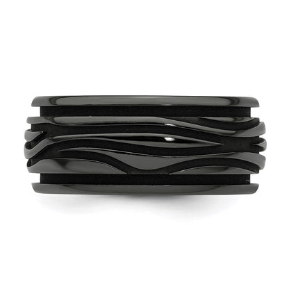 Edward Mirell Black Ti Polished Grooved Waves 10mm Band
