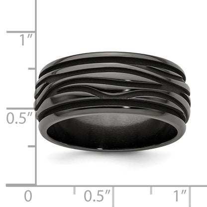 Edward Mirell Black Ti Polished Grooved Waves 10mm Band