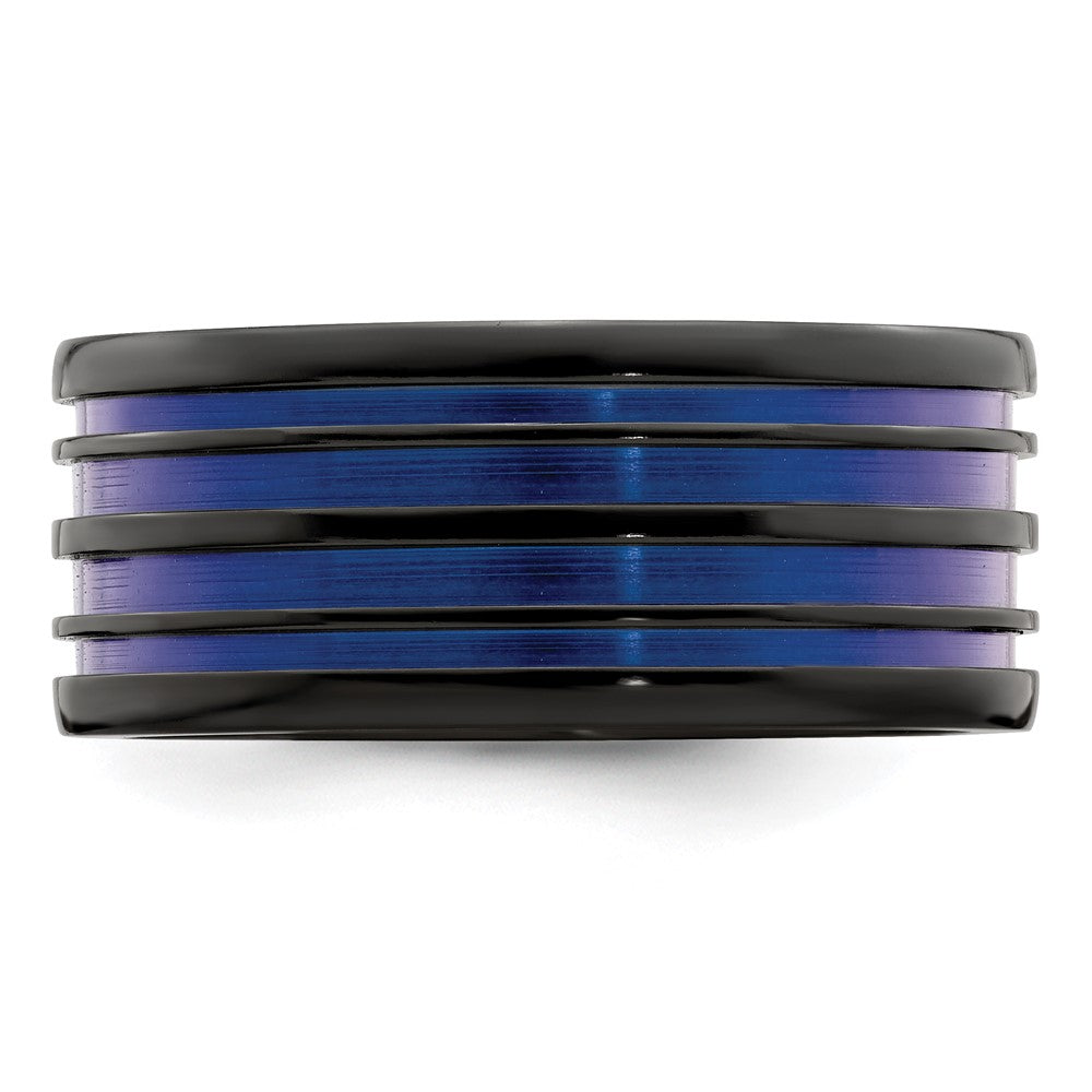 Edward Mirell Black Ti with Blue Anodized Grooves Flat 10mm Band