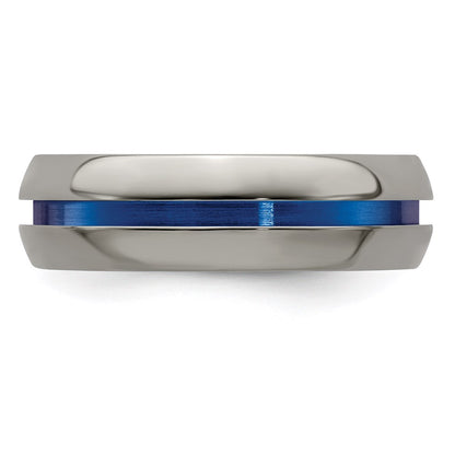 Edward Mirell Titanium with Blue Anodized Center Stripe Domed 7mm Band