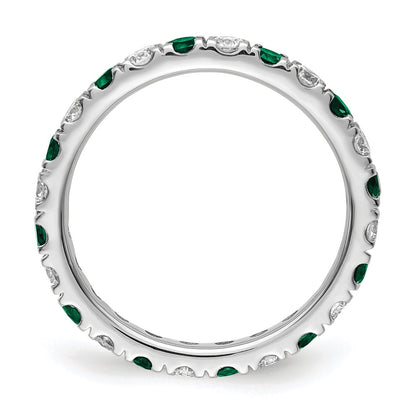 14k White Gold 3/4 carat Lab Grown Diamond VS/SI+ G+ and Lab Created Emerald Size 6 Eternity Band