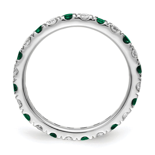 14k White Gold 3/4 carat Lab Grown Diamond VS/SI+ G+ and Lab Created Emerald Size 6 Eternity Band