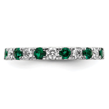 14k White Gold 3/4 carat Lab Grown Diamond VS/SI+ G+ and Lab Created Emerald Size 6 Eternity Band