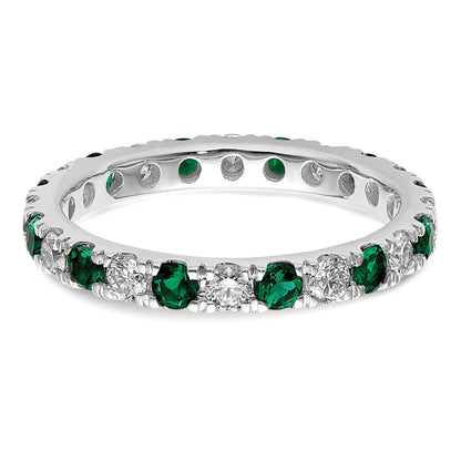 14k White Gold 7/8 carat Lab Grown Diamond VS/SI+ G+ and Lab Created Emerald Size 8 Eternity Band