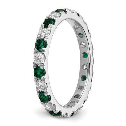 14k White Gold 3/4 carat Lab Grown Diamond VS/SI+ G+ and Lab Created Emerald Size 6 Eternity Band