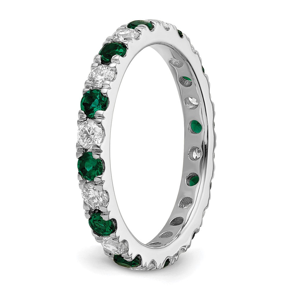 14k White Gold 3/8 carat Lab Grown Diamond VS/SI+ G+ and Lab Created Emerald Size 5 Eternity Band