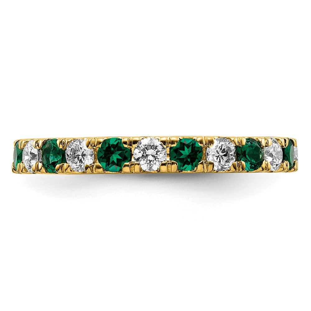 14k 3/8 carat Lab Grown Diamond VS/SI+ G+ and Lab Created Emerald Size 5 Eternity Band