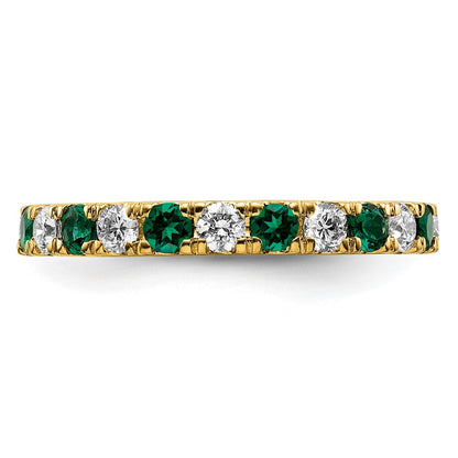 14k 3/4 carat Lab Grown Diamond VS/SI+ G+ and Lab Created Emerald Size 4.5 Eternity Band