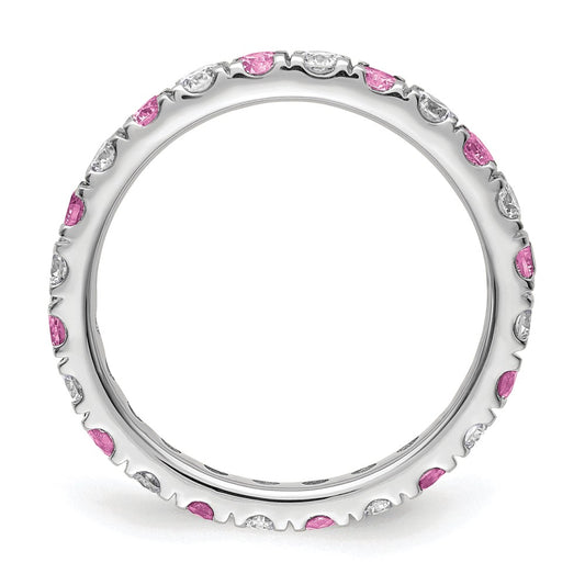 14k White Gold 3/8 carat Lab Grown Diamond VS/SI+ G+ and Lab Created Pink Sapphire Size 5 Eternity Band