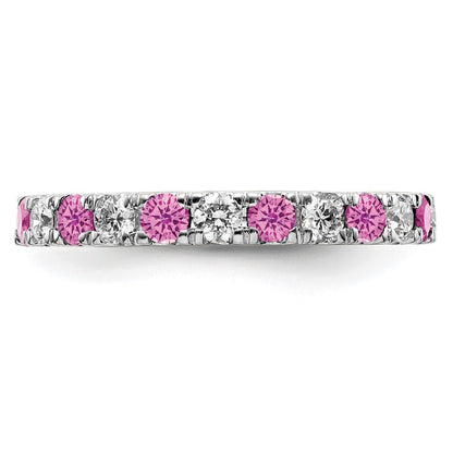 14k White Gold 7/8 carat Lab Grown Diamond VS/SI+ G+ and Lab Created Pink Sapphire Comp Eternity Bandd
