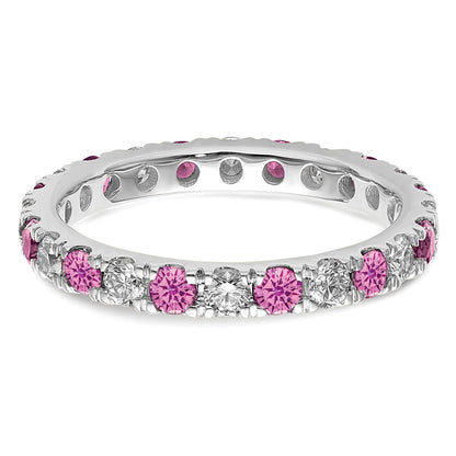 14k White Gold 7/8 carat Lab Grown Diamond VS/SI+ G+ and Lab Created Pink Sapphire Comp Eternity Bandd