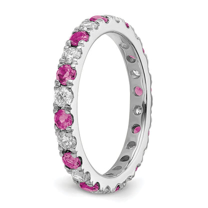 14k White Gold 3/4 carat Lab Grown Diamond VS/SI+ G+ and Lab Created Pink Sapphire Size 4 Eternity Band