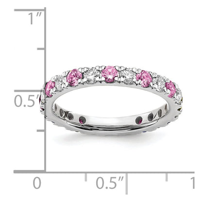 14k White Gold 3/4 carat Lab Grown Diamond VS/SI+ G+ and Lab Created Pink Sapphire Size 4.5 Eternity Band