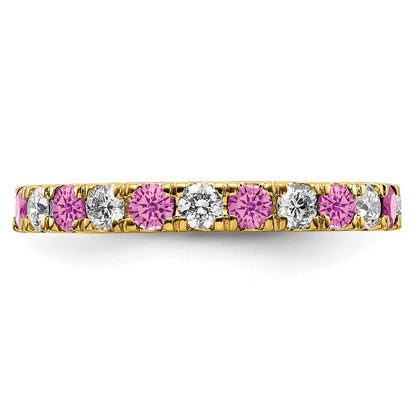 14k 7/8 carat Lab Grown Diamond VS/SI+ G+ and Lab Created Pink Sapphire Size 8 Eternity Band