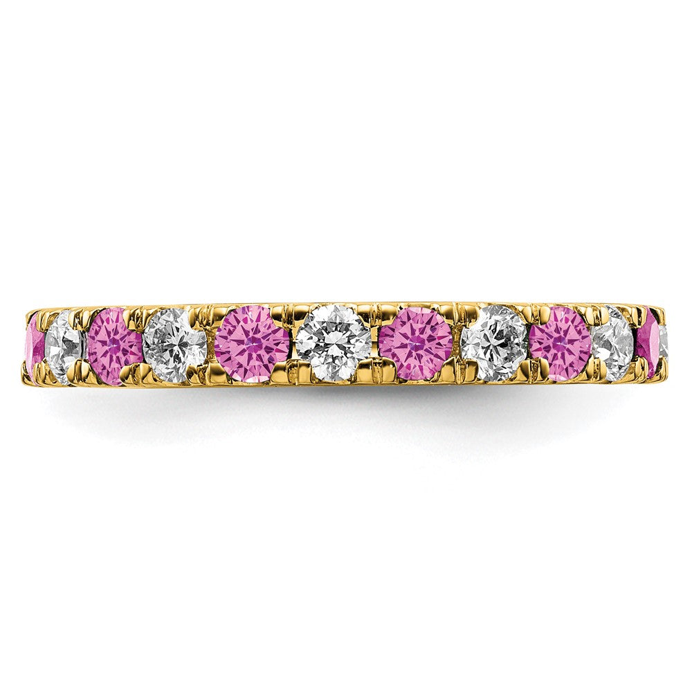 14k 3/4 carat Lab Grown Diamond VS/SI+ G+ and Lab Created Pink Sapphire Size 6.5 Eternity Band