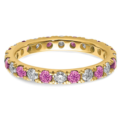 14k 3/8 carat Lab Grown Diamond VS/SI+ G+ and Lab Created Pink Sapphire Size 5 Eternity Band