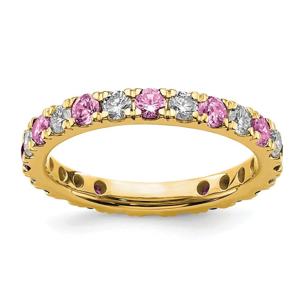 14k 3/4 carat Lab Grown Diamond VS/SI+ G+ and Lab Created Pink Sapphire Size 6 Eternity Band