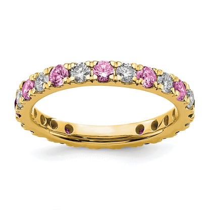 14k 3/4 carat Lab Grown Diamond VS/SI+ G+ and Lab Created Pink Sapphire Size 6 Eternity Band