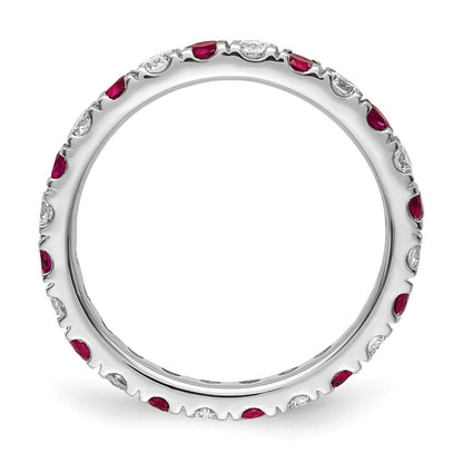 14k White Gold 7/8 carat Lab Grown Diamond VS/SI+ G+ and Lab Created Ruby Size 8 Eternity Band