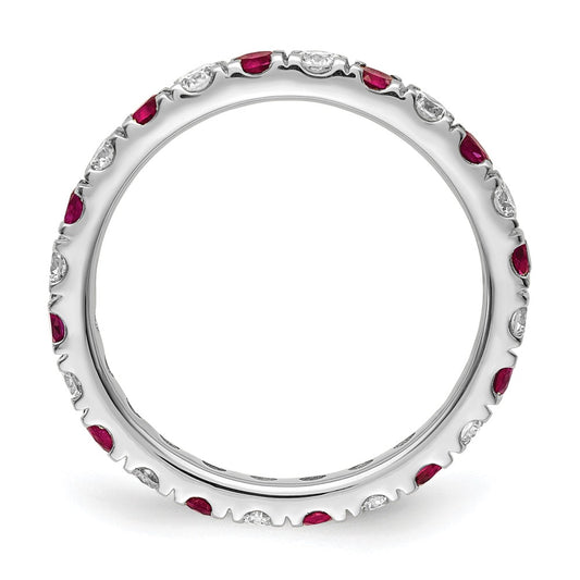 14k White Gold 7/8 carat Lab Grown Diamond VS/SI+ G+ and Lab Created Ruby Size 8 Eternity Band