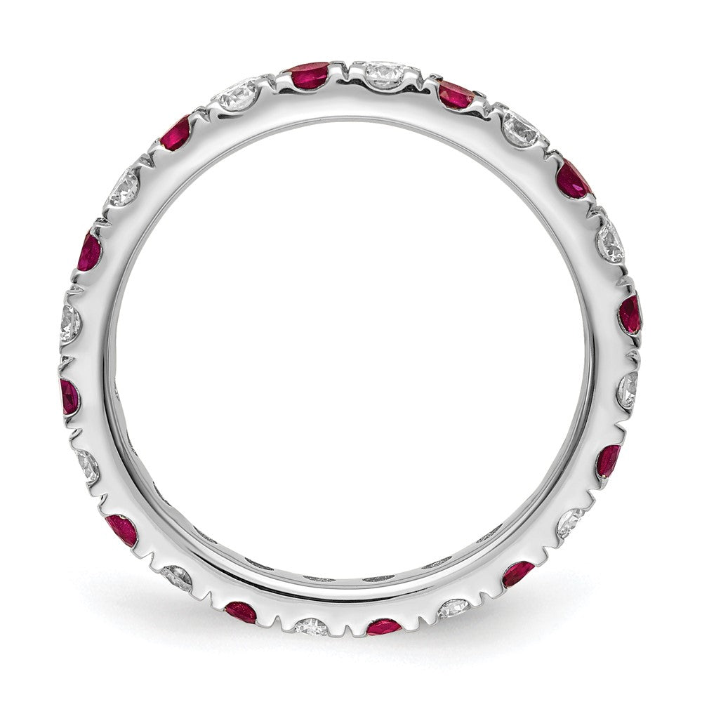 14k White Gold 3/8 carat Lab Grown Diamond VS/SI+ G+ and Lab Created Ruby Size 5 Eternity Band