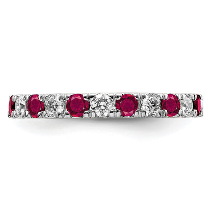 14k White Gold 3/4 carat Lab Grown Diamond VS/SI+ G+ and Lab Created Ruby Size 4 Eternity Band