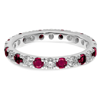 14k White Gold 3/4 carat Lab Grown Diamond VS/SI+ G+ and Lab Created Ruby Size 4.5 Eternity Band