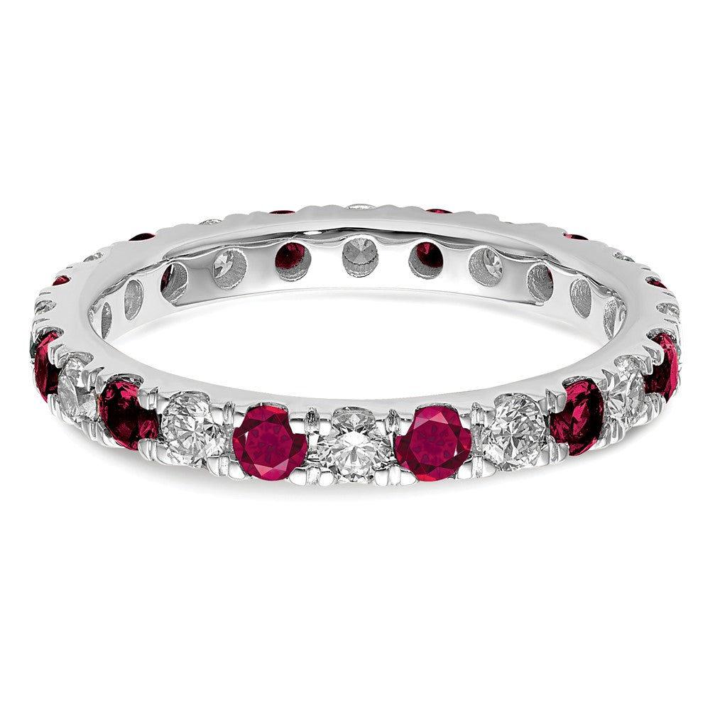 14k White Gold 3/8 carat Lab Grown Diamond VS/SI+ G+ and Lab Created Ruby Size 5 Eternity Band