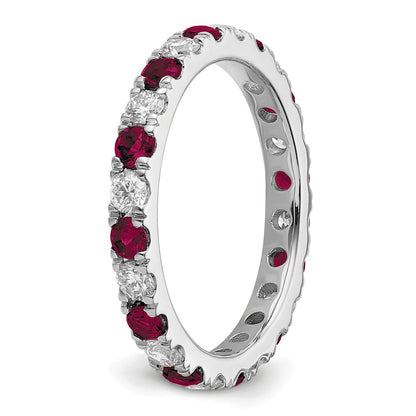 14k White Gold 7/8 carat Lab Grown Diamond VS/SI+ G+ and Lab Created Ruby Size 8.5 Eternity Band