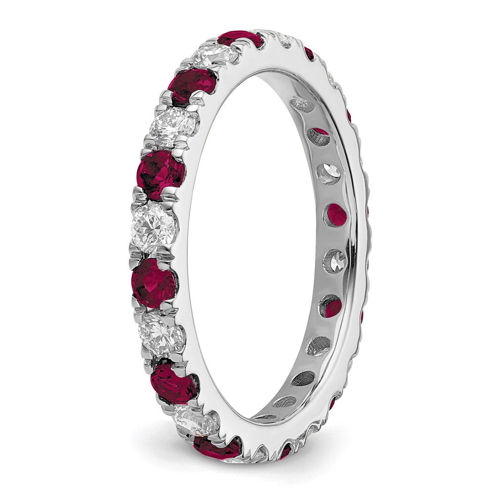 14k White Gold 3/8 carat Lab Grown Diamond VS/SI+ G+ and Lab Created Ruby Size 5 Eternity Band