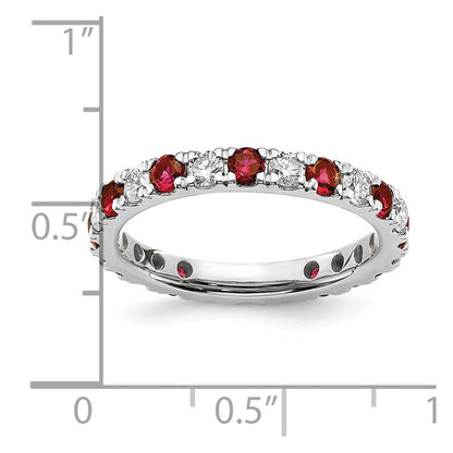 14k White Gold 3/4 carat Lab Grown Diamond VS/SI+ G+ and Lab Created Ruby Size 4.5 Eternity Band