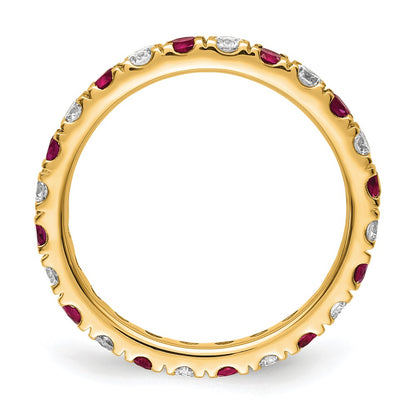 14k 3/4 carat Lab Grown Diamond VS/SI+ G+ and Lab Created Ruby Size 4.5 Eternity Band
