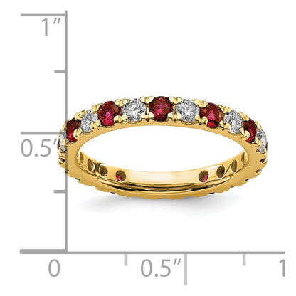 14k 3/8 carat Lab Grown Diamond VS/SI+ G+ and Lab Created Ruby Size 5 Eternity Band