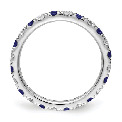 14k White Gold 3/4 carat Lab Grown Diamond VS/SI+ G+ and Lab Created Blue Sapphire Size 4.5 Eternity Band