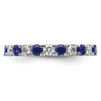 14k White Gold 3/4 carat Lab Grown Diamond VS/SI+ G+ and Lab Created Blue Sapphire Size 4.5 Eternity Band