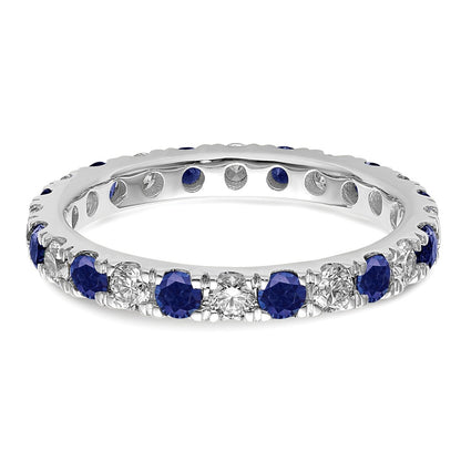 14k White Gold 3/4 carat Lab Grown Diamond VS/SI+ G+ and Lab Created Blue Sapphire Size 7.5 Eternity Band
