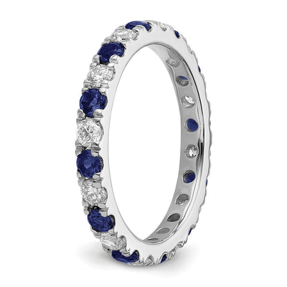 14k White Gold 3/4 carat Lab Grown Diamond VS/SI+ G+ and Lab Created Blue Sapphire Size 4 Eternity Band