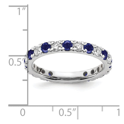 14k White Gold 3/4 carat Lab Grown Diamond VS/SI+ G+ and Lab Created Blue Sapphire Size 4.5 Eternity Band