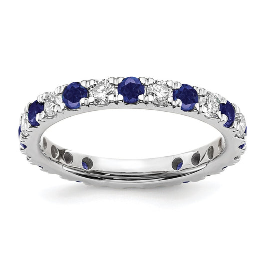 14k White Gold 3/4 carat Lab Grown Diamond VS/SI+ G+ and Lab Created Blue Sapphire Size 4 Eternity Band