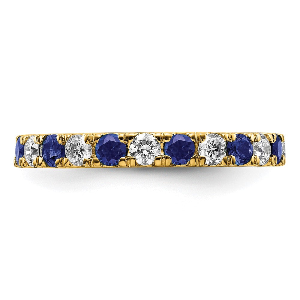 14k 3/4 carat Lab Grown Diamond VS/SI+ G+ and Lab Created Blue Sapphire Size 6.5 Eternity Band