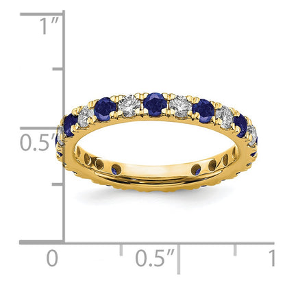 14k 3/4 carat Lab Grown Diamond VS/SI+ G+ and Lab Created Blue Sapphire Size 6.5 Eternity Band
