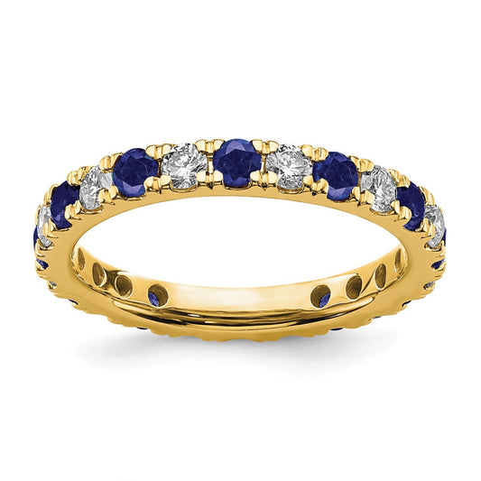14k 3/4 carat Lab Grown Diamond VS/SI+ G+ and Lab Created Blue Sapphire Size 7.5 Eternity Band