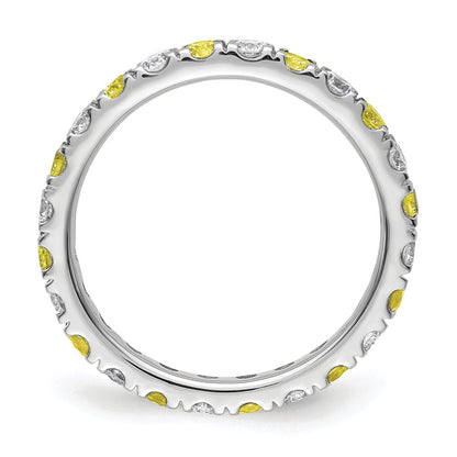 14k White Gold 7/8 carat Lab Grown Diamond VS/SI+ G+ and Lab Created Yellow Sapphire Size 8.5 Eternity Band