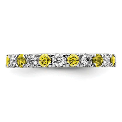 14k White Gold 7/8 carat Lab Grown Diamond VS/SI+ G+ and Lab Created Yellow Sapphire Size 8.5 Eternity Band