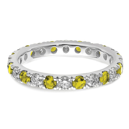 14k White Gold 3/4 carat Lab Grown Diamond VS/SI+ G+ and Lab Created Yellow Sapphire Size 4 Eternity Band