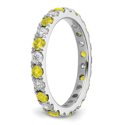 14k White Gold 3/4 carat Lab Grown Diamond VS/SI+ G+ and Lab Created Yellow Sapphire Size 6 Eternity Band