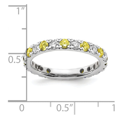 14k White Gold 7/8 carat Lab Grown Diamond VS/SI+ G+ and Lab Created Yellow Sapphire Size 9 Eternity Band