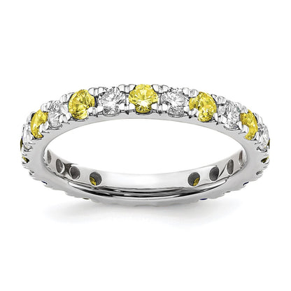 14k White Gold 7/8 carat Lab Grown Diamond VS/SI+ G+ and Lab Created Yellow Sapphire Size 8.5 Eternity Band